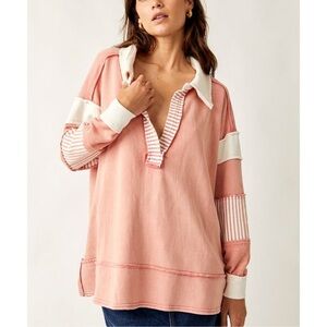 NWT💗Free People Clean Prep Polo Oversized Rosetta Combo XL